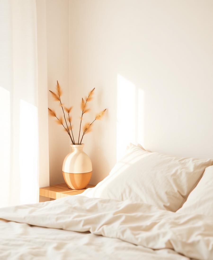 Warm minimalist bedroom styling
